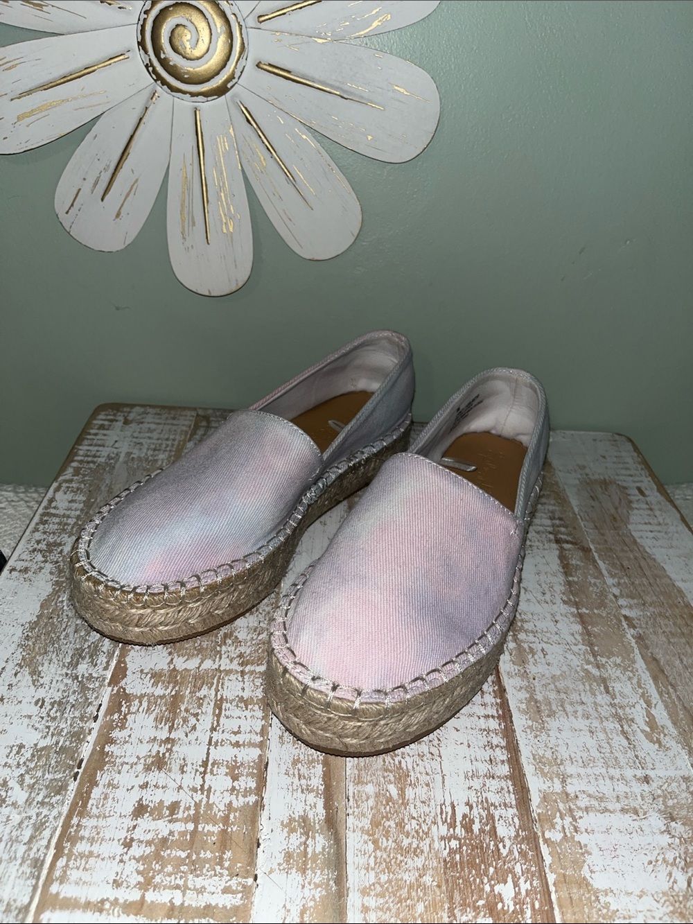 Splendid Women’s Slip-On Espadrille Flats — Pastel Pink/White Tie-Dye